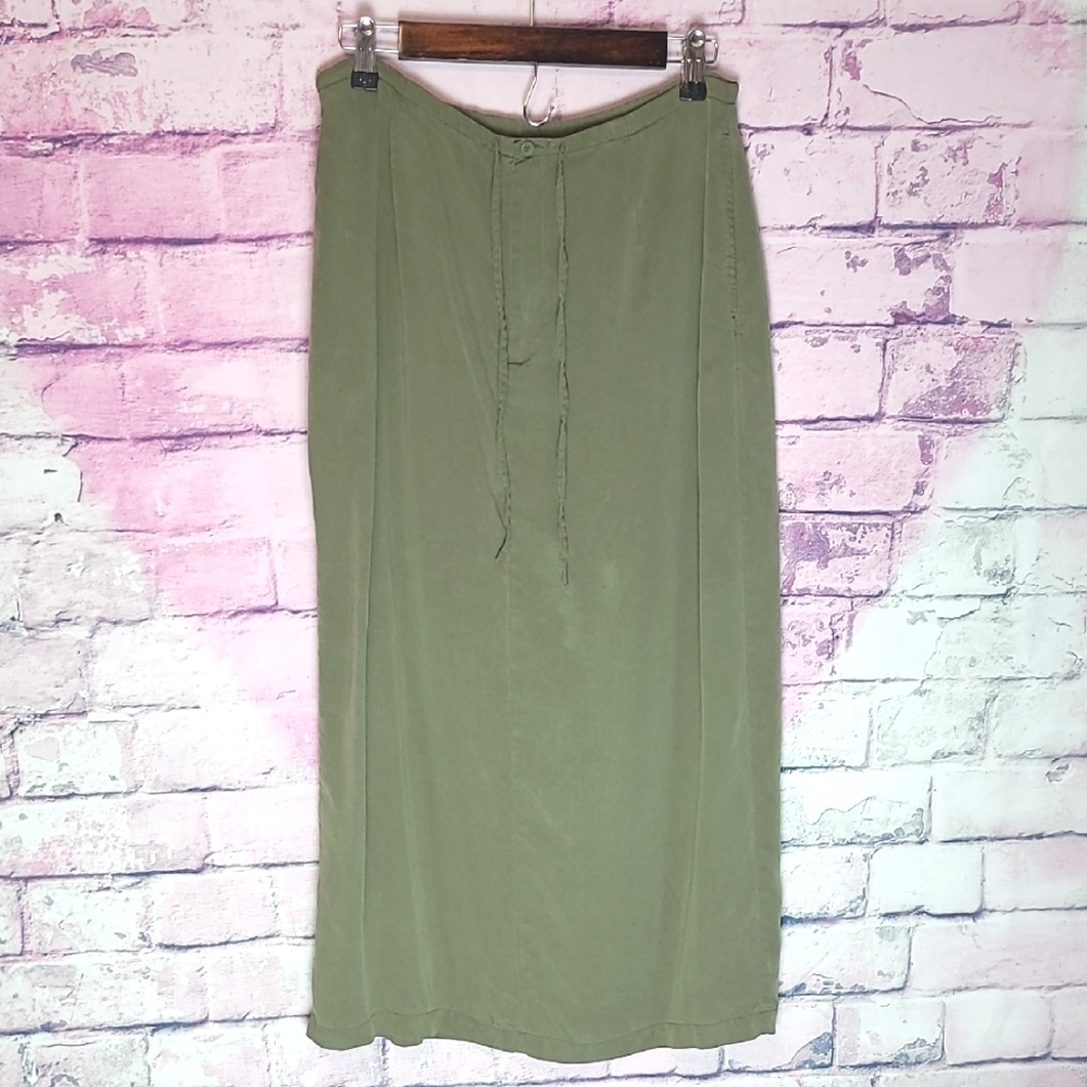 VINTAGE EDDIE BAUER SAGE GREEN TENCEL LYOCELL LONG LINE MODEST LAGENLOOK SKIRT